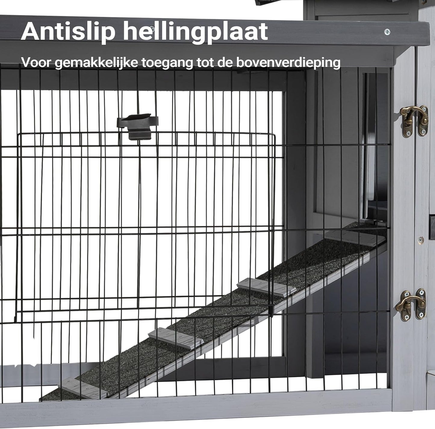 Chicken Coop Light Grey 1535 x 525 x 685 mm - Wood, Nesthouse and Free Running Space - with Removable Bowl - QUORE