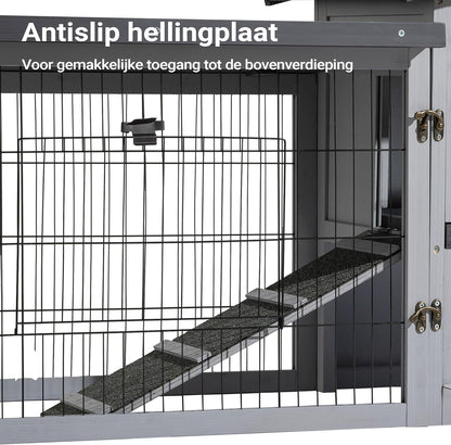 Chicken Coop Light Grey 1535 x 525 x 685 mm - Wood, Nesthouse and Free Running Space - with Removable Bowl - QUORE