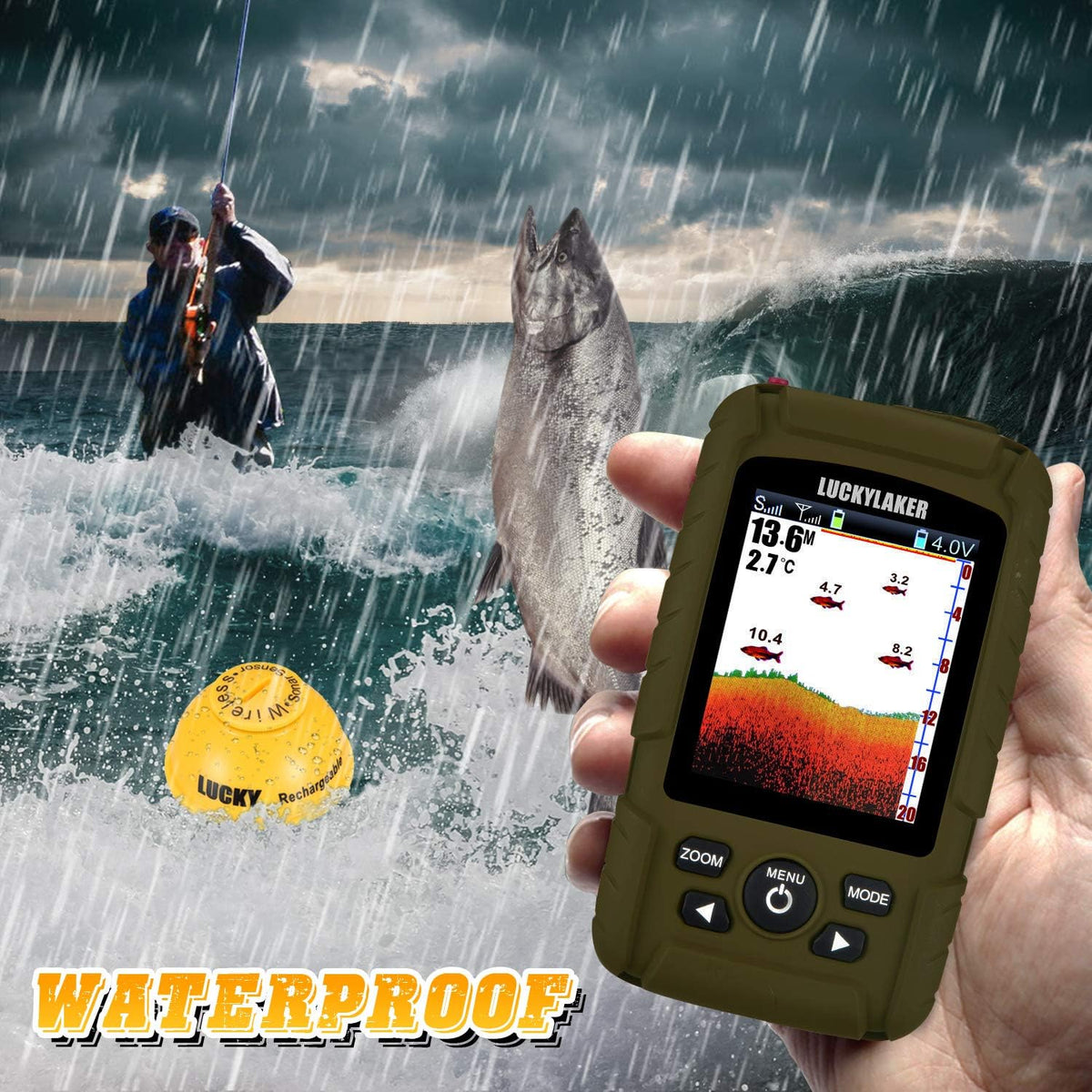 LUCKY Draagbare Sonar Viszoeker Bootdiepte Vissen Fischfinder Waterdicht Handheld Draadloze Visvinder Kajak Dieptemeter voor ijsvissers