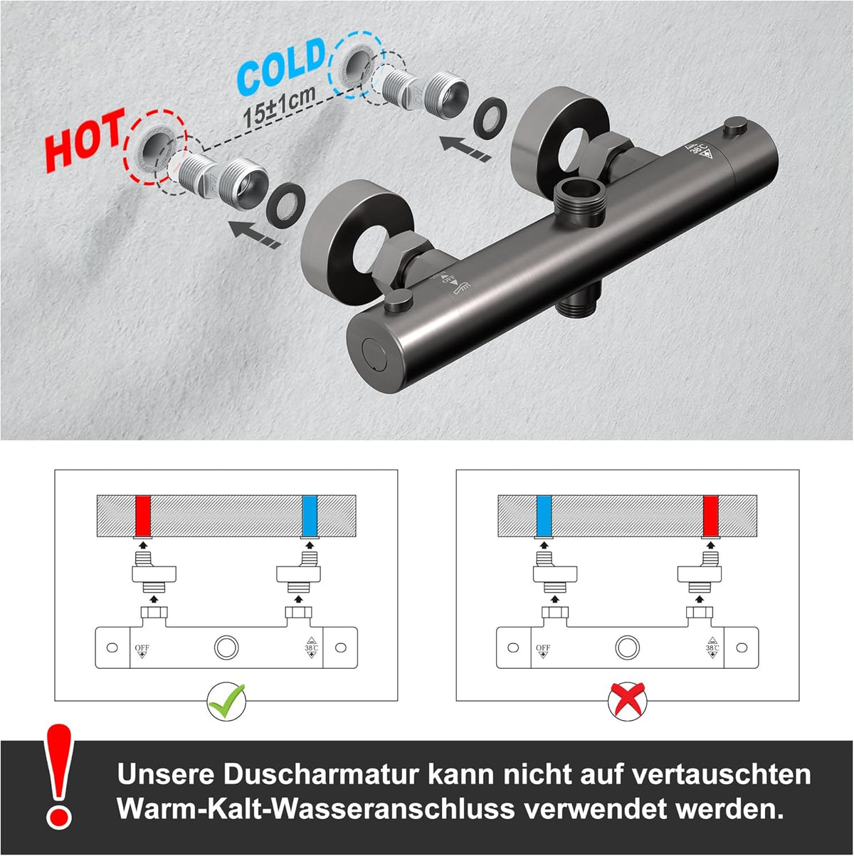Thermostatisch Douchesysteem – Doucheset – Regendouche – Douchekraan – Douchestang – 25x25 cm Regendouchekop – Roestvrij Staal Gunmetal Grijs