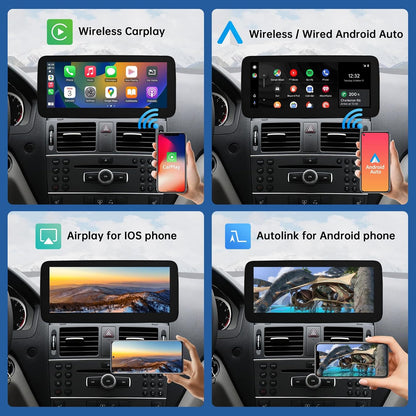 12,3 Inch Auto Touchscreen – Multimedia Scherm – Navigatiesysteem – Infotainmentscherm – Draadloos Display – Draadloze CarPlay & Android Auto – Compatibel Met Mercedes Benz C Klasse W204 – Hoge Resolutie 1920x720 Pixels