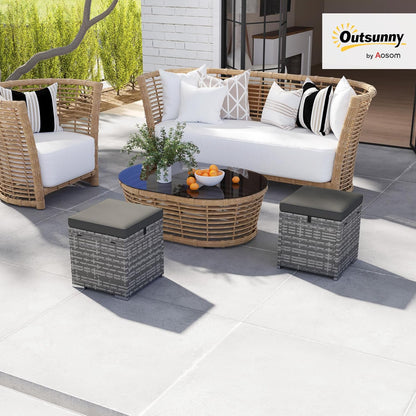 Outsunny 2er Set Rattan Hocker Sitzhocker mit Rattanoptik Stauraum Kissen Deckel 120kg load bar wetterfest Gartenhocker Fußhocker Gartenmöbel für Outdoor Garten Terrasse 40x40x41cm Dunkelgrau