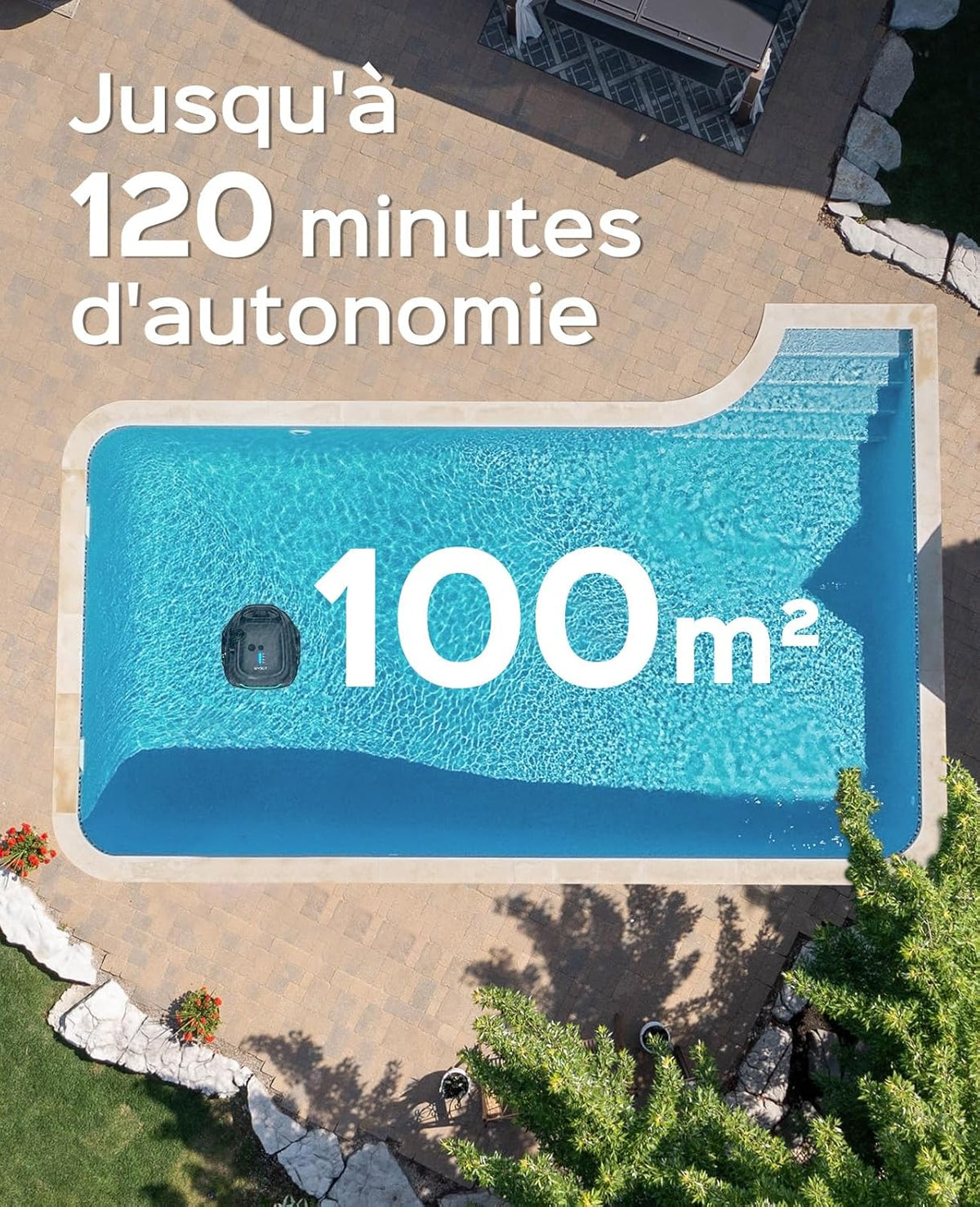 WYBOT A1 Zwembadrobot-accu met dubbel filtersysteem, 120 minuten, ultrastille reiniging voor zwembaden van 100 m², energiebesparend systeem en draadloze zwembadstofzuiger, mat, zwart-groen