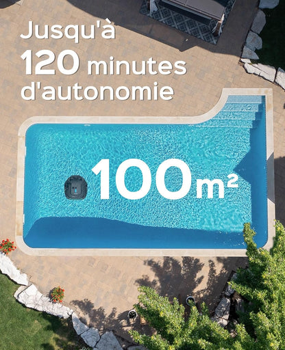 WYBOT A1 Zwembadrobot-accu met dubbel filtersysteem, 120 minuten, ultrastille reiniging voor zwembaden van 100 m², energiebesparend systeem en draadloze zwembadstofzuiger, mat, zwart-groen