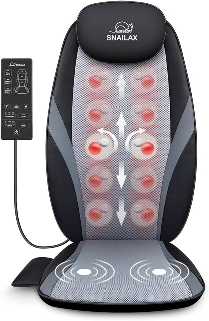Snailax Shiatsu massagestoelkussen, massagekussen voor nek en schouder, rugmassageapparaat met warmte- en vibratiefunctie, massagestoel, cadeaus voor mannen en vrouwen