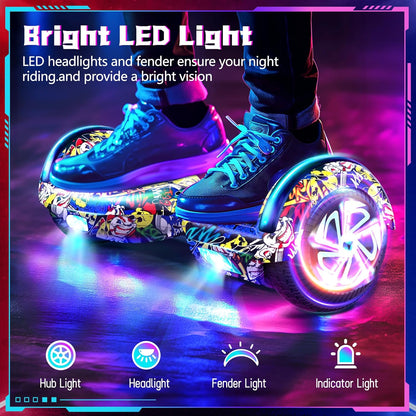 Elektrisch zelfbalancerend hoverboard met banden van 6,5 inch, dual motor, bluetooth flash wiel met ledlicht, zelfbalancerend wiel, elektrische scooter