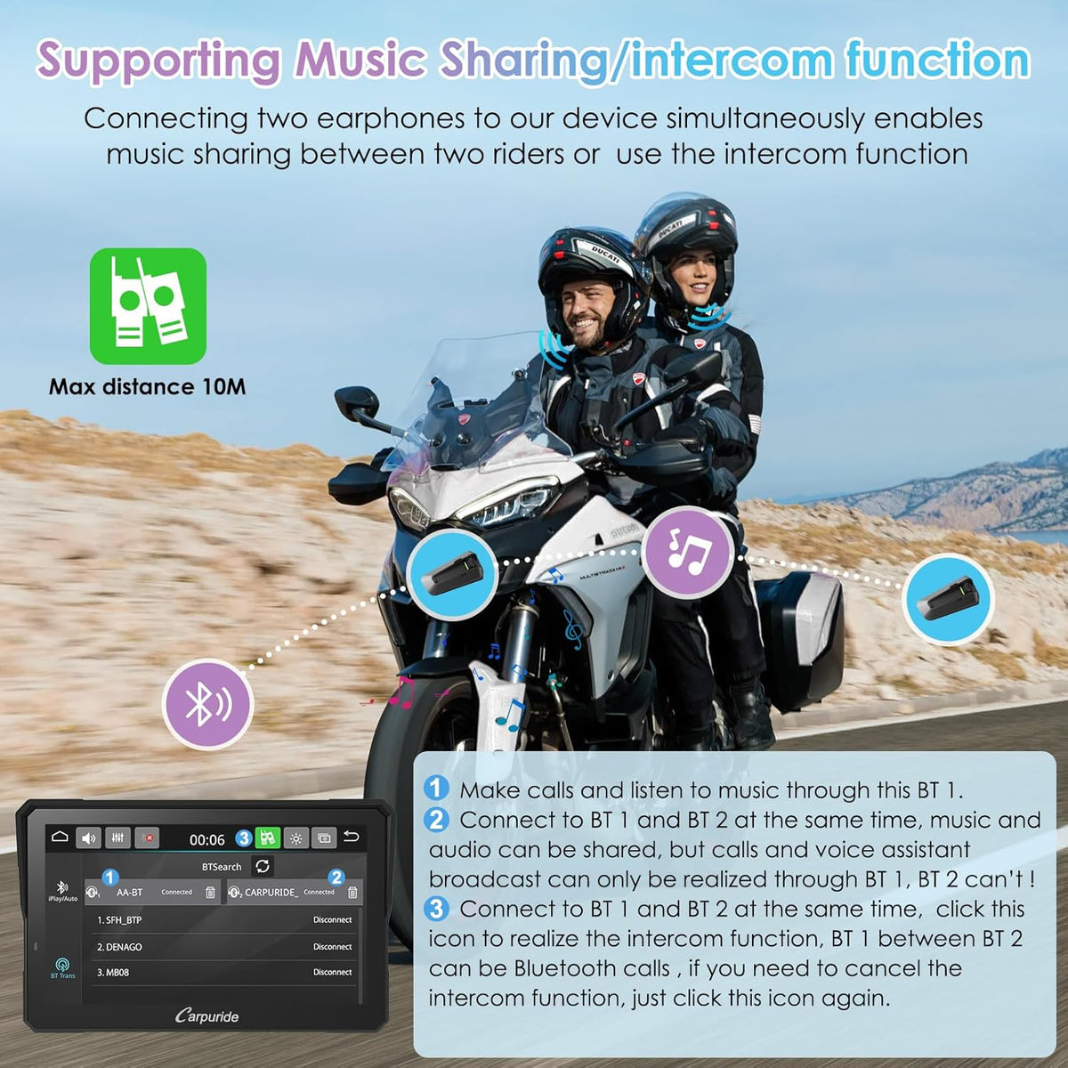 Motorfietsscherm – Motorfiets Display – Navigatiescherm Motor – Bluetooth Scherm Motorfiets – 7 Inch Touchscreen – Draadloos CarPlay & Android Auto – IP67 Waterdicht – Dubbele Bluetooth Verbinding