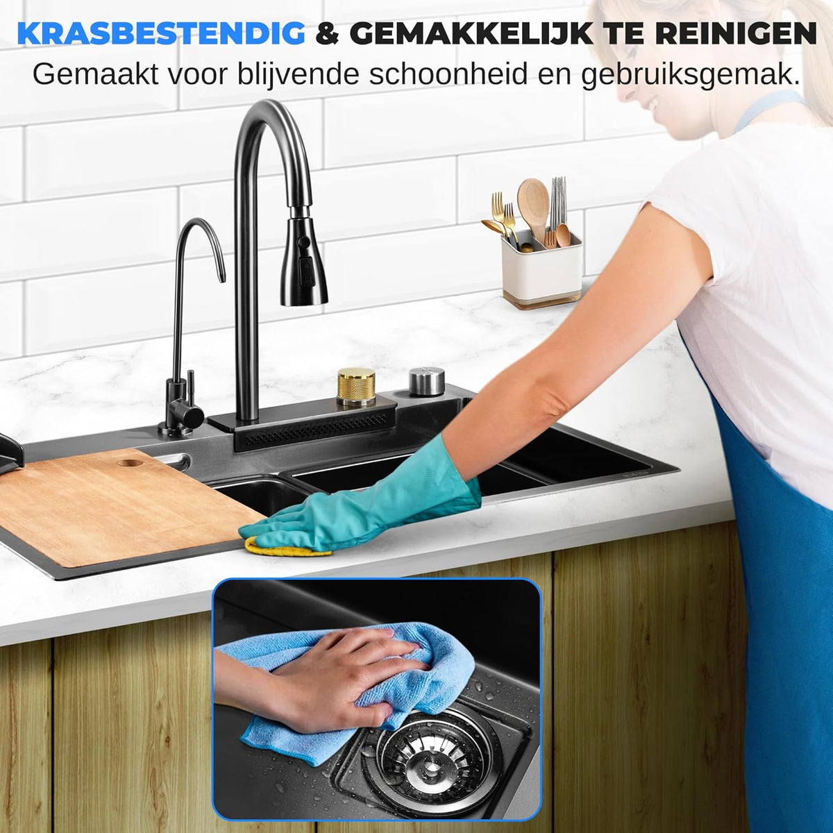 SereneLife Rubber Sink Mat for Kitchen and Mobile Sink – Black Mat, Anti-Slip, Scratch Resistant, Ideal for Motorhome, Kitchen and Outdoor Kitchen – Drop In/Topmount Workstation Sink with Sliding - QUORE