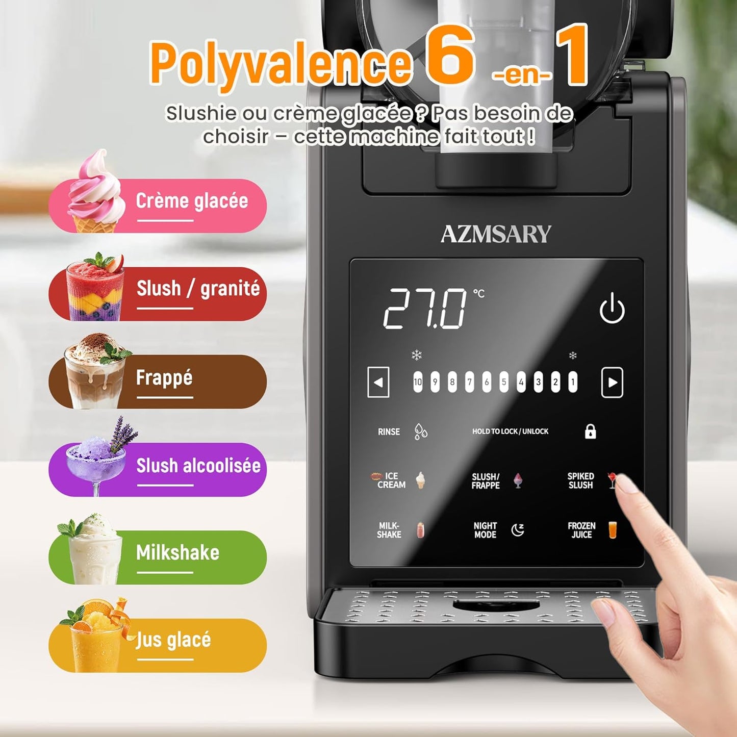 Slush-machine, 2,5 liter ijsmachine en slushie machine voor thuis, met led-display, 6 vooraf ingestelde programma's voor ijs, frappés, milkshakes, automatische reiniging (zwart)