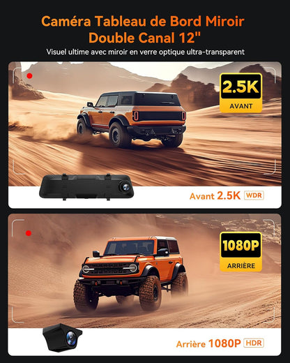 Spiegel Dashcam – Achteruitkijkspiegel Camera – Dashcam Spiegel – Autocamera – Spiegelcamera – 11,8 Inch Scherm – 2.5K Voor En 1080P Achter