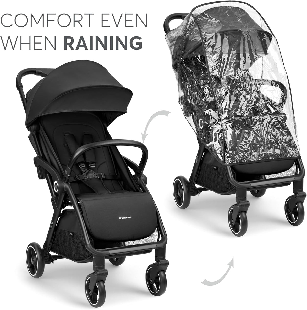 KikkaBoo CIELA Kinderwagen, buggy tot 22 kg, automatisch opvouwen, verstelbare rugleuning, gering gewicht, compact, cabinemaat, zwart