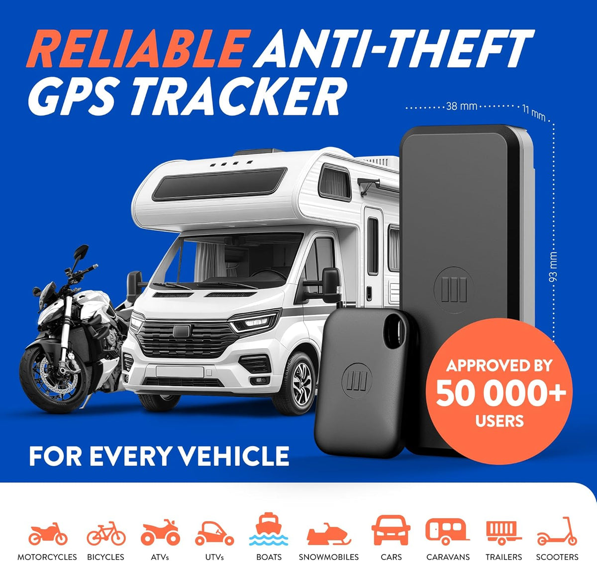 Monimoto 9 Anti-diefstal GPS en alarm tracker, doe-het-zelf-installatie, geen bedrading, waterdicht, wereldwijde afdekking, smart GPS-tracker voor motorfietsen, auto's, fietsen, ATV's, boten, campers