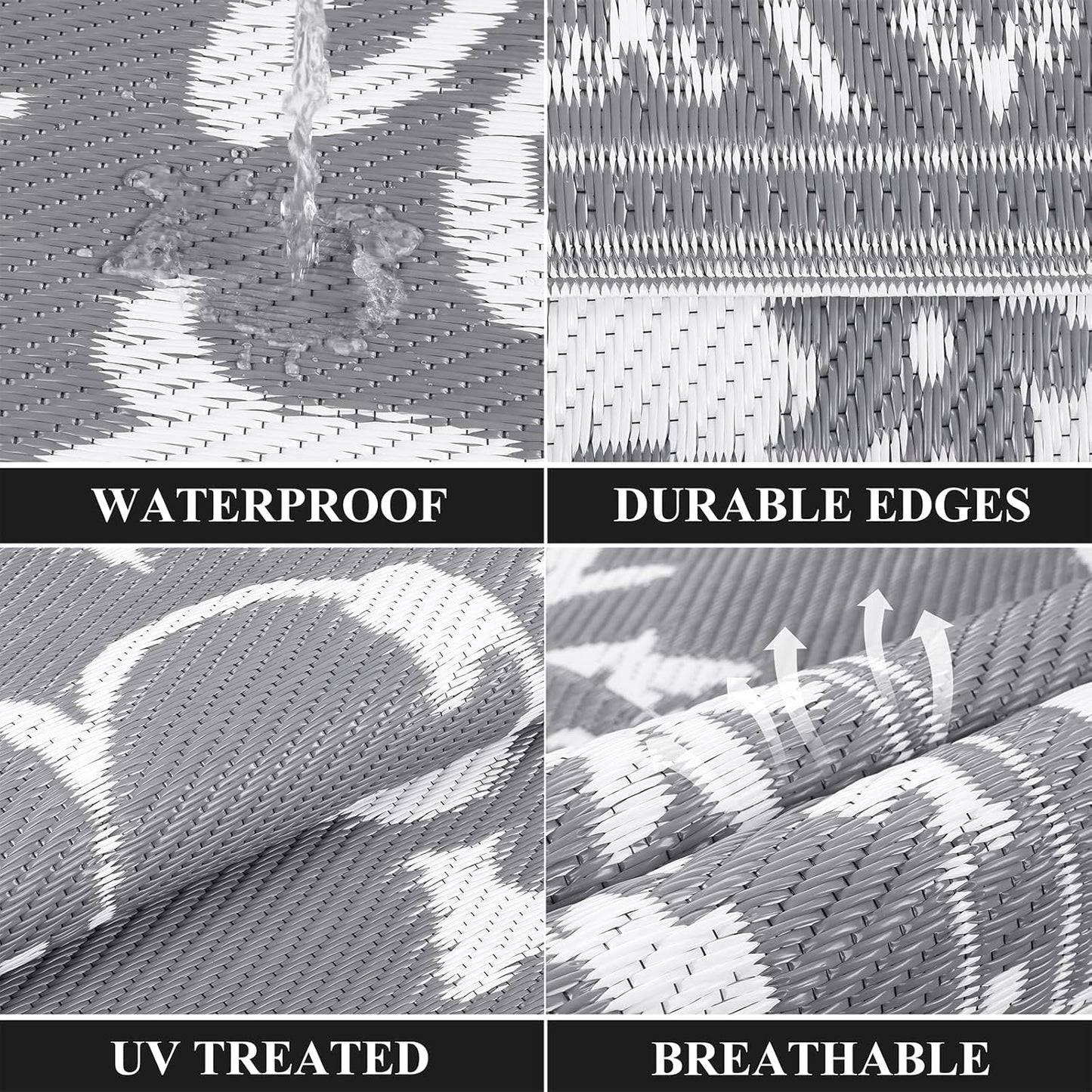Buiten Vloerkleed - Buitenkleden - Buitentapijt - Opvouwbaar - UV-bestendig - Waterdicht - Omkeerbaar - Buitenmatten - voor Buiten - Balkon - Strand - Picknick -Terras - Rechthoekig - 240 x 300 cm - Grijs
