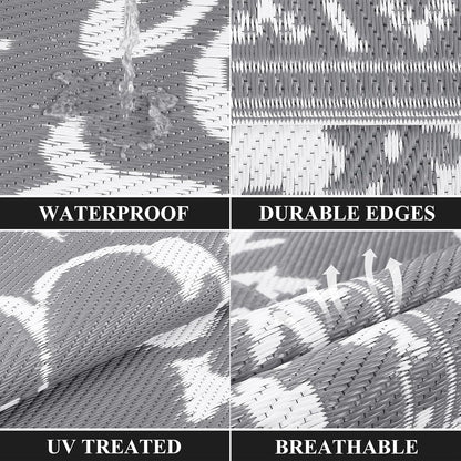 Buiten Vloerkleed - Buitenkleden - Buitentapijt - Opvouwbaar - UV-bestendig - Waterdicht - Omkeerbaar - Buitenmatten - voor Buiten - Balkon - Strand - Picknick -Terras - Rechthoekig - 240 x 300 cm - Grijs