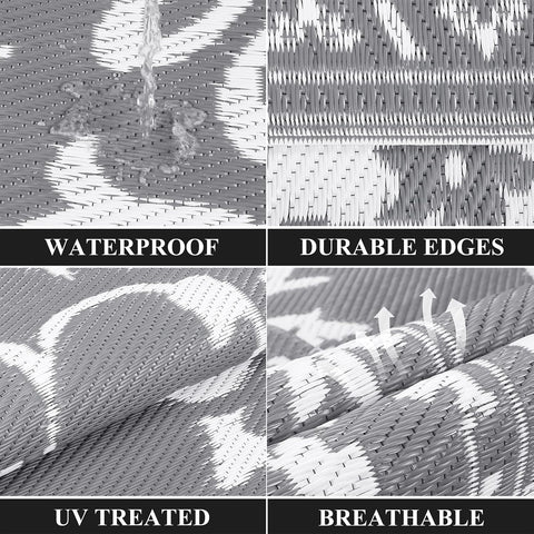 Buiten Vloerkleed - Buitenkleden - Buitentapijt - Opvouwbaar - UV-bestendig - Waterdicht - Omkeerbaar - Buitenmatten - voor Buiten - Balkon - Strand - Picknick -Terras - Rechthoekig - 240 x 300 cm - Grijs