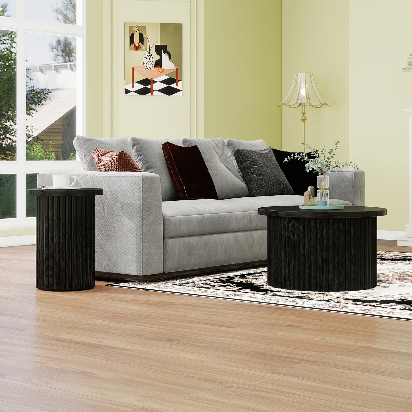 Salontafel – Koffietafel – Bijzettafel – Opbergtafel – Woonkamertafel – Rond Design – Zwart Hardhout MDF – Met Opbergruimte en Golvend Deksel – Eenvoudige Montage