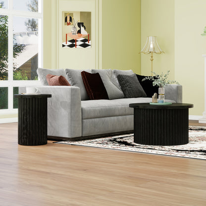 Salontafel – Koffietafel – Bijzettafel – Opbergtafel – Woonkamertafel – Rond Design – Zwart Hardhout MDF – Met Opbergruimte en Golvend Deksel – Eenvoudige Montage