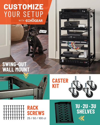 Open Frame Rack 20U – Serverrack – Netwerkrek – AV-rack – 19-Inch Rack – Open Ontwerp Voor Optimale Luchtstroom – Wandmonteerbaar Met 2 Geventileerde Planken