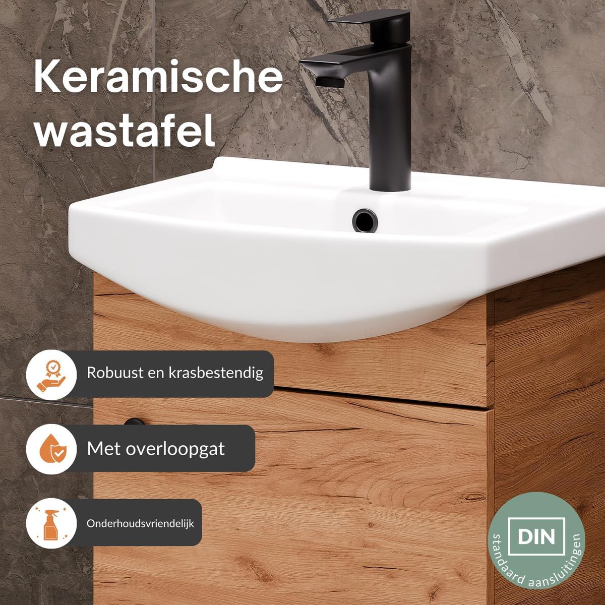 Planetmöbel bathroom cabinet set Washbasin with vanity unit 45 x 60 x 33 cm with mirror cabinet 40 cm, 2X midi cabinets for bathroom & guest toilet, gold oak - QUORE