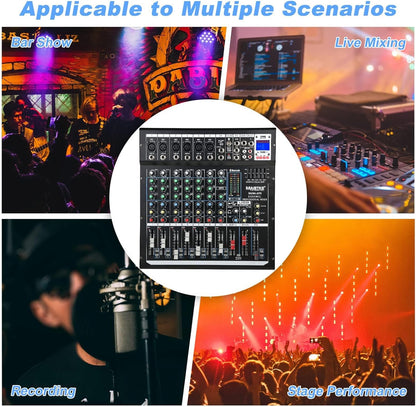 Mixer 8-Kanaals – Audio Mixer – Mengpaneel – DJ Mengpaneel – Mengtafel – Bluetooth en USB – 48V Fantoomvoeding