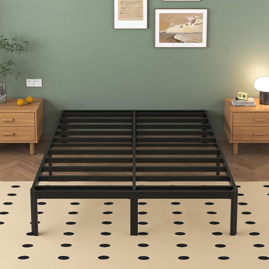 Lutown-Teen Metalen Bed 160x200 cm met Ronde Poten, Hoogte 36cm Dubbelbed Frame met Metalens Lattenbodem, Zwart