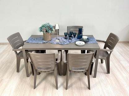 Outdoor Table Thomas + 6 Chairs Anita (Table with Iron Frame and Resin Chairs) (Table + Chairs Taupe) - QUORE