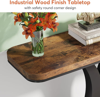 Tribesigns Industrial Console Table, 40 Inch Narrow Hallway Foyer Table with Geometric Base, Rustic Hallway Accent Table for Living Room, Entrance