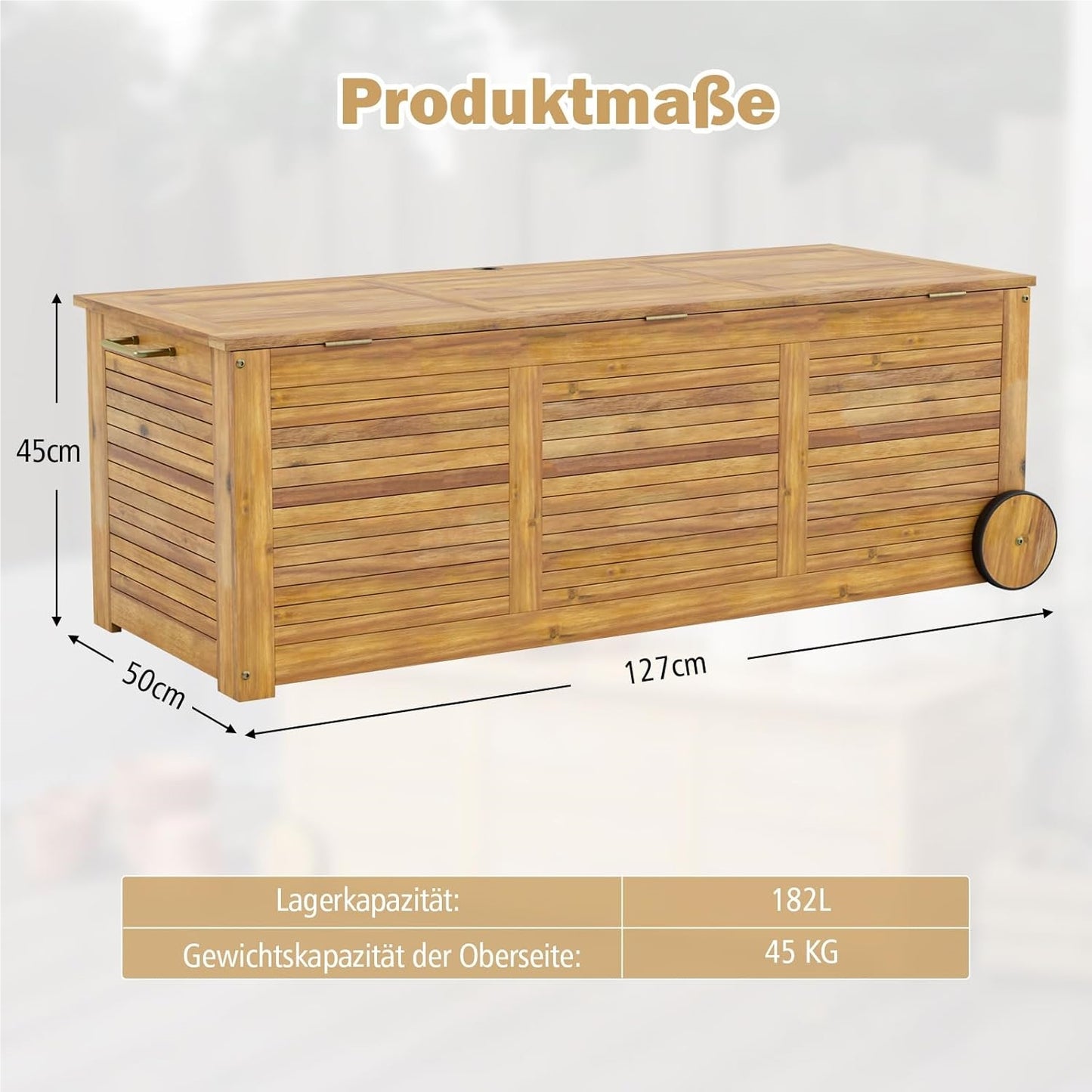 Houten Tuinbox – Opbergbox – Kist – Opbergbank – Tuinkist Met Wielen – Waterdichte Binnenzak – 127 x 50 x 45 cm