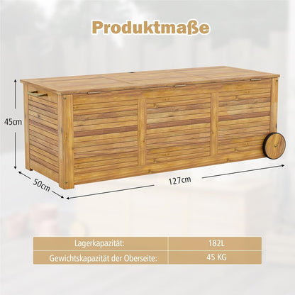 Houten Tuinbox – Opbergbox – Kist – Opbergbank – Tuinkist Met Wielen – Waterdichte Binnenzak – 127 x 50 x 45 cm