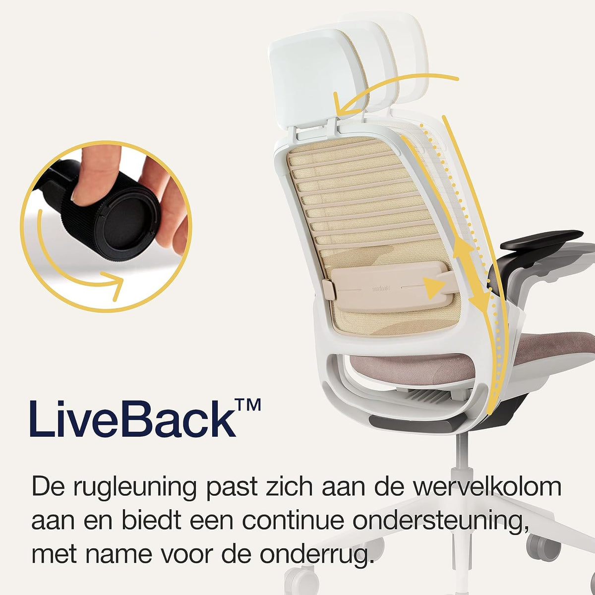 Ergonomische Bureaustoel – Bureaustoel Draaibaar – Bureaustoel Met Armleuningen – Kantoorstoel – Werkstoel – LiveBack Net Rugleuning – Verstelbare Lendensteun en 4D-armleuningen