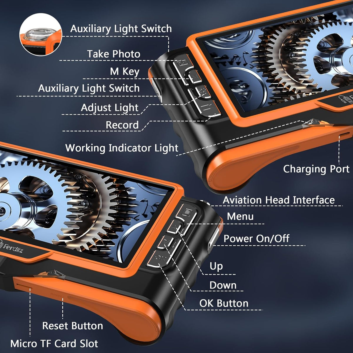 7" IPS Endoscoopcamera met licht, 1920P HD dubbele lens - IP68 waterdichte inspectiecamera, 8+1 LED buiscamera, semi-flexibele kabel met zaklamp, auto, leidingen & huis, plug & play - 5m/16ft
