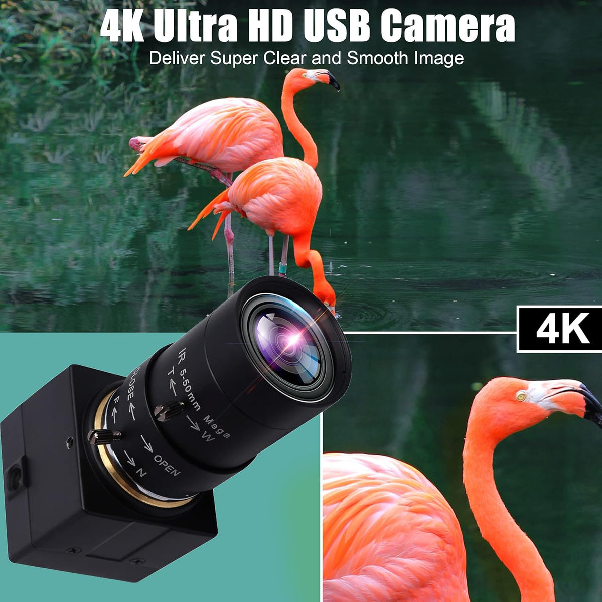 Webcam 4K UHD – USB-webcam – USB-camera – Pc-camera – Computercamera – 10x Optische Zoom – 5-50 Mm Varifocale Lens