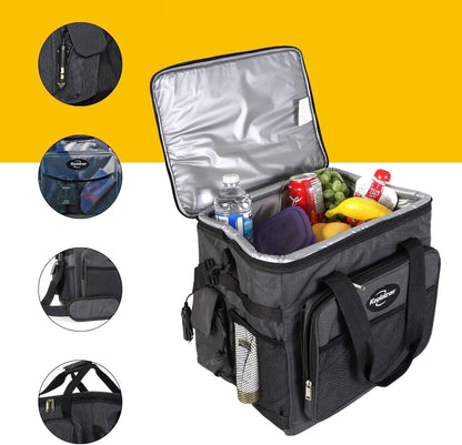 Koolatron Elektrische draagbare koeler plug in 12V auto koeltas, 26 qt (25 L) zwart/grijs zachte zijden draagbare auto koelkast w/DC netsnoer, verstelbare schouderriem, snoer opslag, road trip