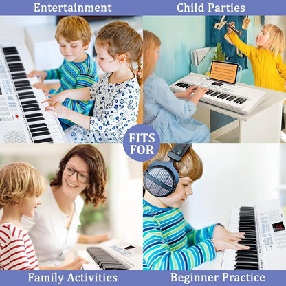 Elektronisch pianotoetsenbord – Keyboard – Elektrische piano – Digitale piano – Pianokeyboard – Wit – 61 Verlichte Toetsen – 350 Klankkleuren En 350 Ritmes