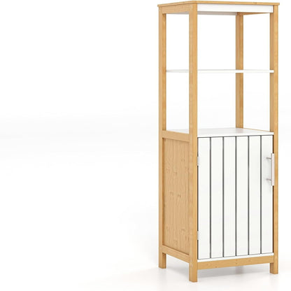 Badkamerkast – Kolomkast – Opbergkast – Badmeubel – Hoge Kast – Smal Hoog – Bamboe & MDF – Verstelbare Planken & Ruimtebesparend Verticale Opbergruimte