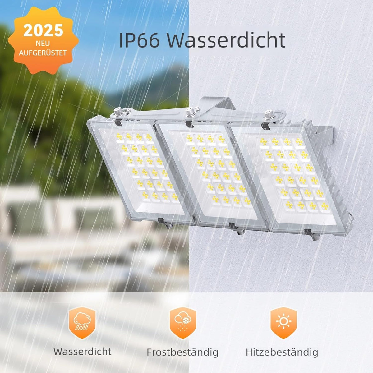 SOLLA 300 W led-schijnwerper voor buiten, ultra helder, 30.000 lumen, 6000 K, daglicht, wit, IP66 waterdicht, stadioverlampen, 3 heads outdoor floodlight, veiligheidsverlichting voor tuinen, patio's,
