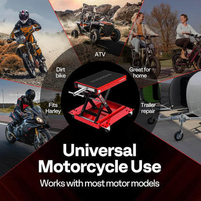 VIVOHOME Motorfietslift Jack Schaarlift 500kg Zware Stalen Brede Dekstandaard Takel met Dolly en Handkruk voor ATV Fietsen Garage Reparatie Rood