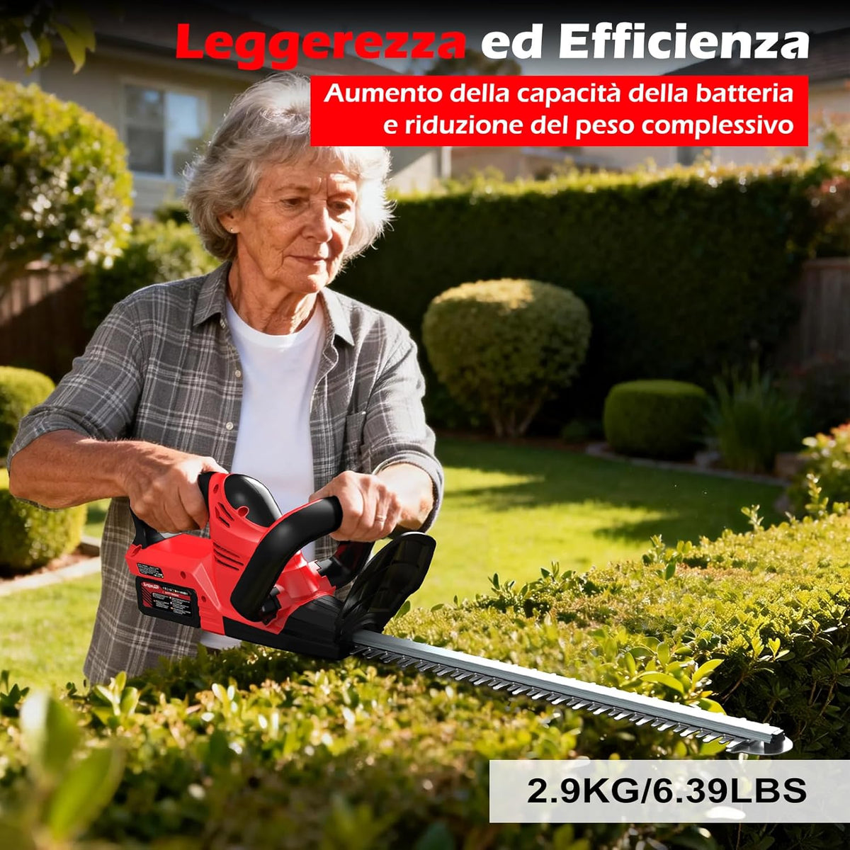 21 V borstelloze accu heggenschaar met 2 x 4,0 Ah accu's en oplader, borstelloze elektrische heggenschaar met 52 cm snijlengte