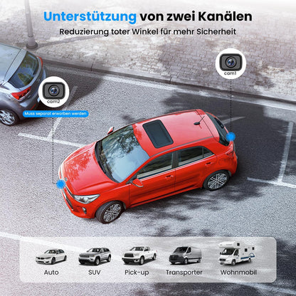 AUTO-VOX W12 draadloze achteruitrijcamera: 5” LCD 1080p draadloze achteruitrijcamera met 2 camera's, stabiel signaal, waterdicht IP69K, nachtzicht voor campers en vrachtwagens