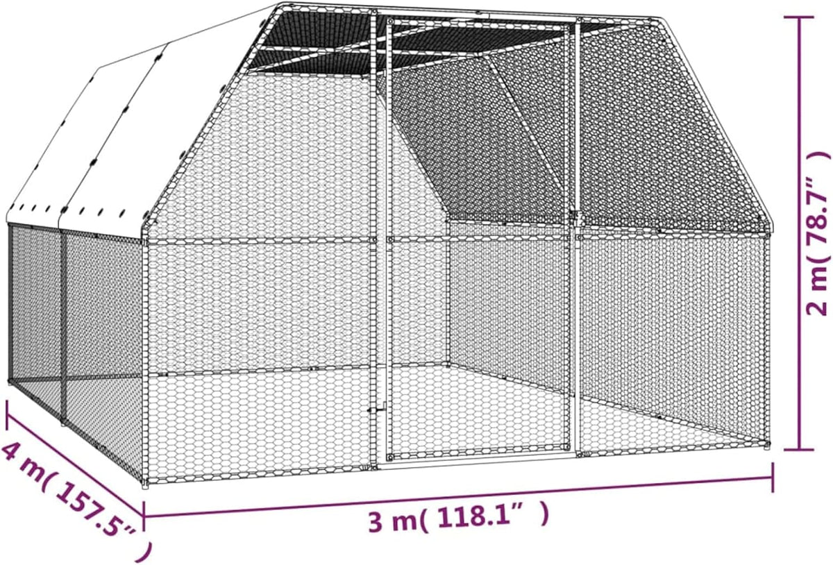 Buitenren Kip – Kippenren – Dierenren – Kippenhok – Buitenkooi – Gegalvaniseerd Staal – 3x4x2 Meter – Waterdicht UV-bestendig Dak