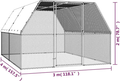 Buitenren Kip – Kippenren – Dierenren – Kippenhok – Buitenkooi – Gegalvaniseerd Staal – 3x4x2 Meter – Waterdicht UV-bestendig Dak