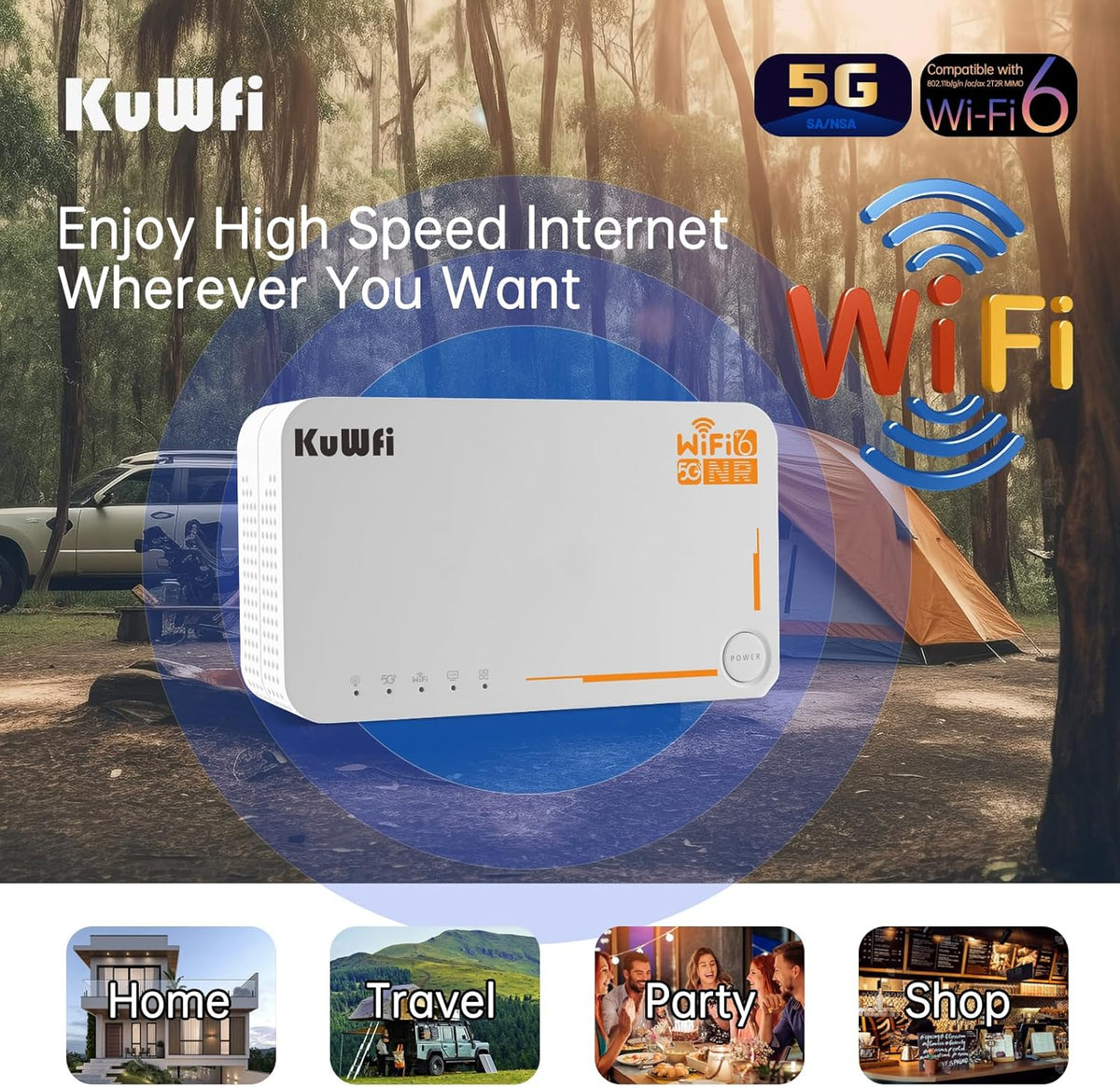 5G Router, NSA/SA 2.5Gbps 5G Modem ondersteuning sim kaart en esim, AX3600 Dualband Draadloze WiFi 6 Router, Draagbaar WiFi Hotspot voor Thuis, Platteland, Reizen, 32 Benutzer, 4000mAh