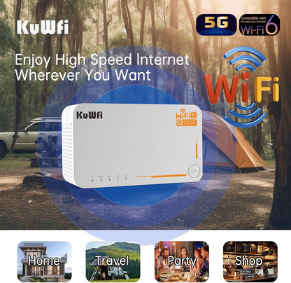 5G Router, NSA/SA 2.5Gbps 5G Modem ondersteuning sim kaart en esim, AX3600 Dualband Draadloze WiFi 6 Router, Draagbaar WiFi Hotspot voor Thuis, Platteland, Reizen, 32 Benutzer, 4000mAh