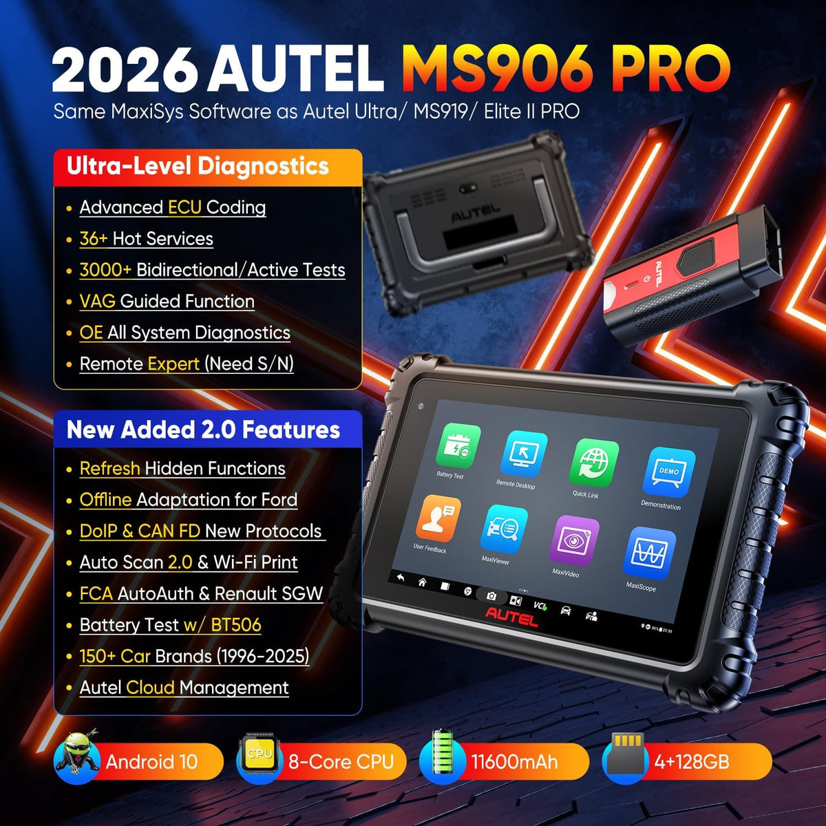 Auto Diagnosticus – Auto Scanner – OBD2 Diagnoseapparaat – Voertuig Tester – Foutcode Uitlezer – 8-inch HD Touchscreen – 3000+ Actieve Tests & 36+ Servicefuncties