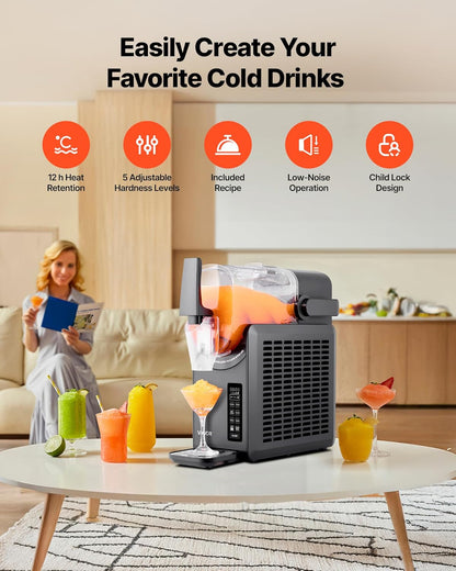 VEVOR Slushy-machine met tank, 2,6 l, geen ijs, zelfreinigend, slush-machine met 5 vooraf ingestelde programma's voor bevroren margerita's, frappés, smoothies