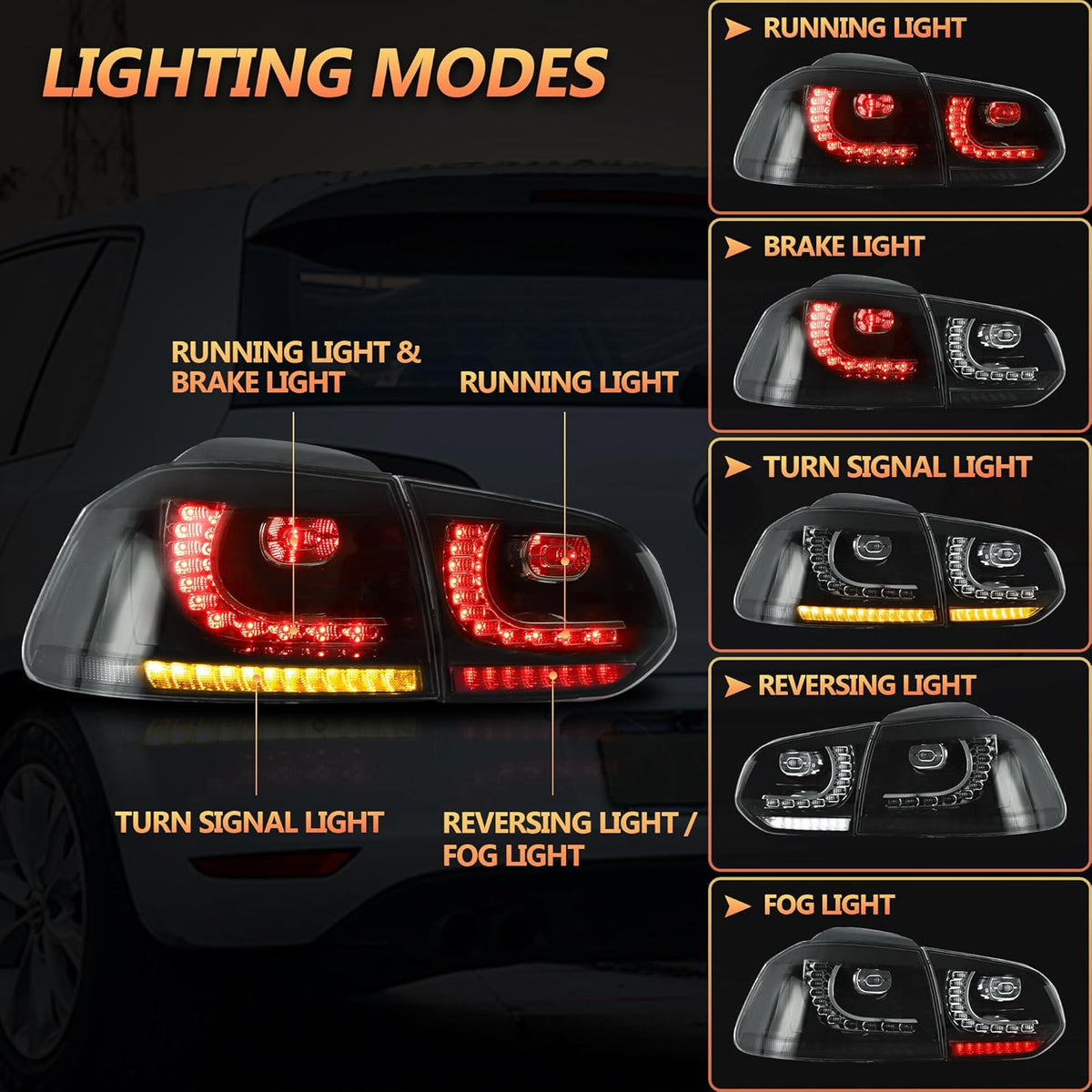 VLAND Led-achterlichten voor Golf 6 Golf MK6 TSI GTI GTD R 2008-2013, met sequentiële knipperlichten, 1 set (bestuurderszijde + passagier), zwart