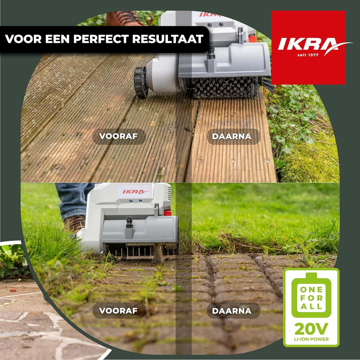IKRA oppervlaktereiniger voegreiniger Vario Brush IATR 20, incl. nylon oppervlakteborstel, stalen voegenborstel, accu & oplader