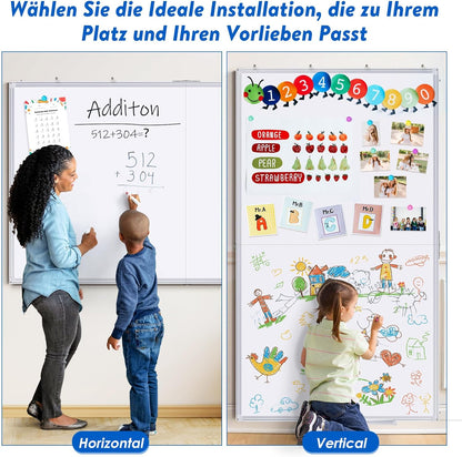 Maxtek Whiteboard, magnetisch, 180 x 120 cm, magneetbord met aluminium frame en afneembaar dienblad, droog afwasbaar, aan beide zijden beschrijfbaar, prikbord, magnetisch, geschikt voor kantoor,
