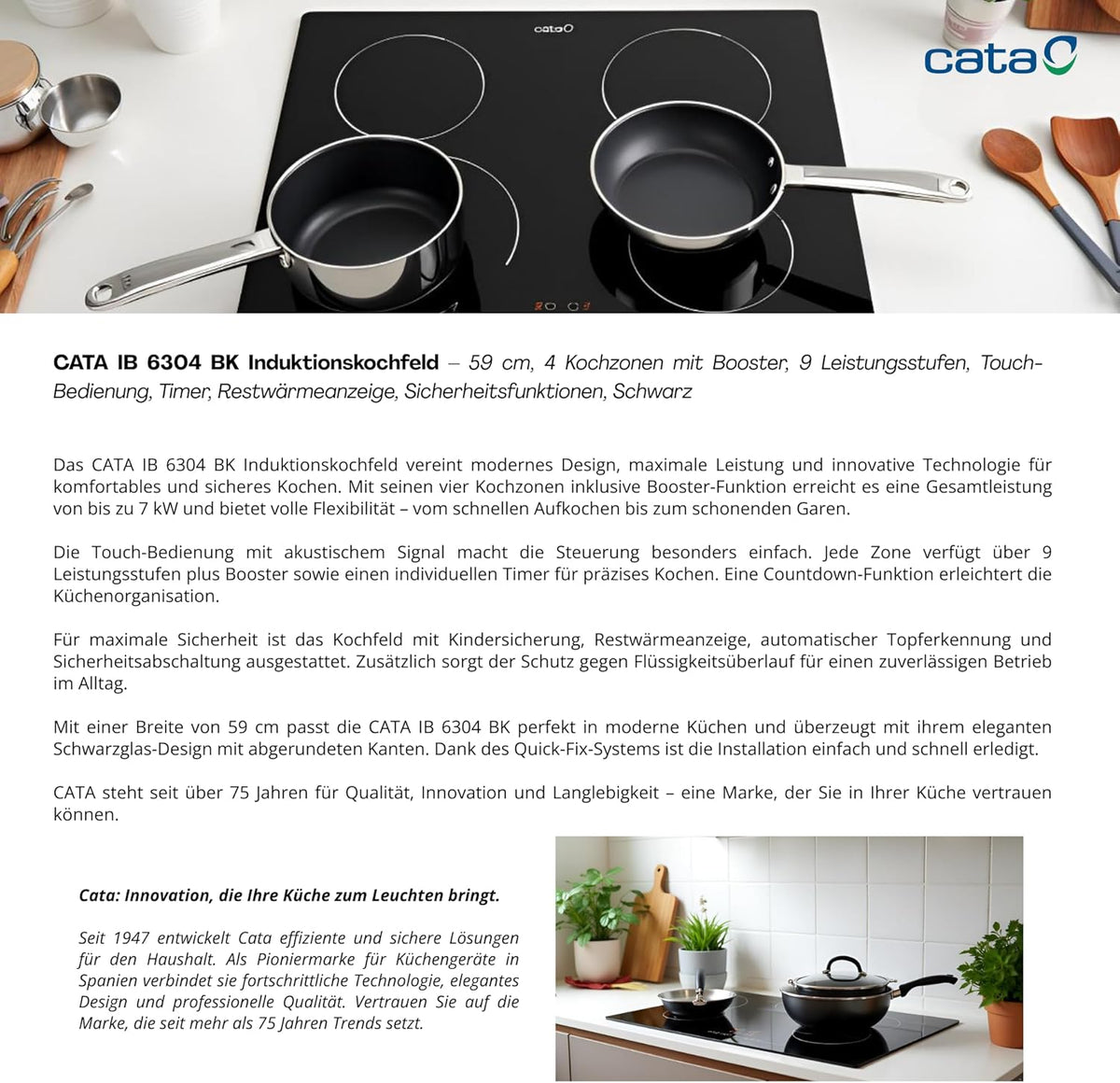 Inductiekookplaat – Elektrische Kookplaat – Kookveld – Keramische Kookplaat – Inbouw Kookplaat – 4 Kookzones 7 kW – Touchbediening Met Boosterfunctie