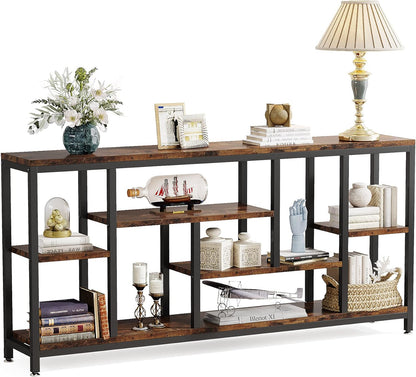 Tribesigns Console Sofa Table, 180cm Extra Long Table Behind Sofa with Storage Shelves, 3-Tier Industrial Narrow Entrance Hallway, Accent Table for Living Room, Rustic Brown